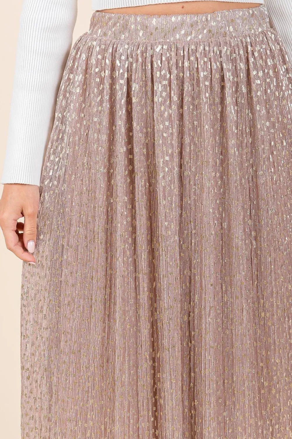 Mittoshop Metallic Glitter Speckle Print Elastic Midi Skirt - Velora