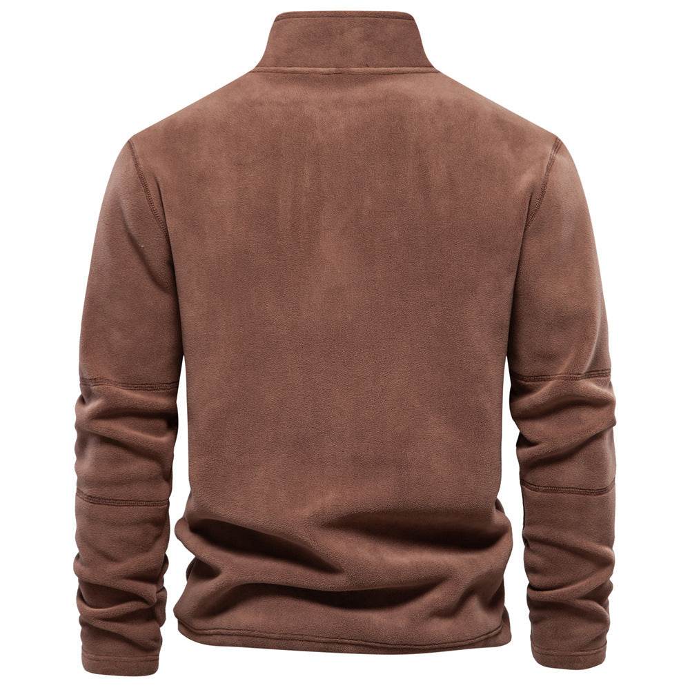 Fashion Personality Stand-collar Zippered Sweatshirt With Fleece Winter Casual Pullover Top Men's Clothing - Velora