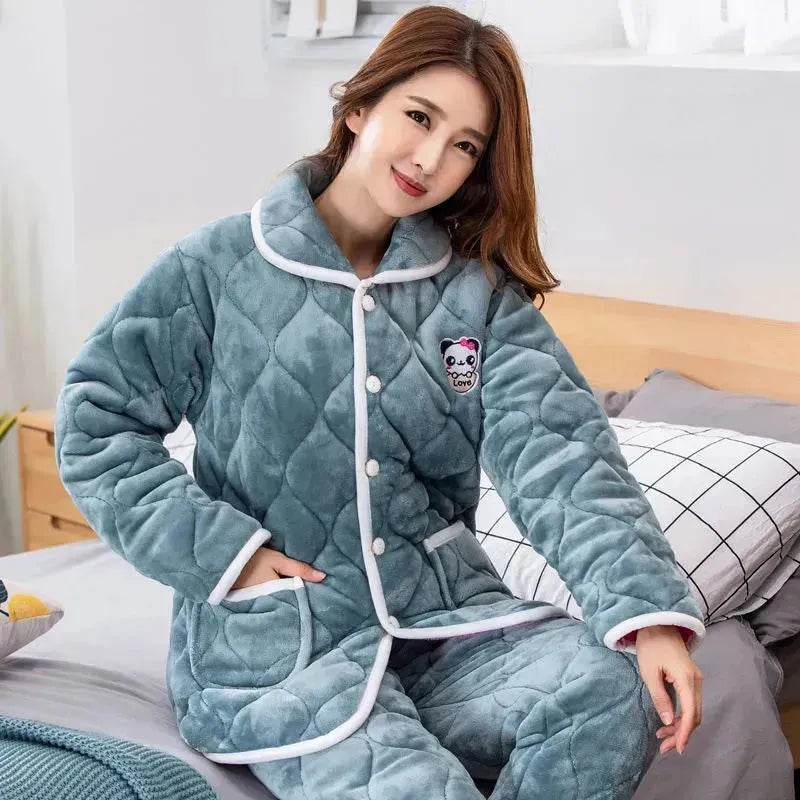 Plus Velvet Coral Winter Outfit Can Be Worn Outside Winter and Autumn pajamas and Sleepwear Loungewear - Velora