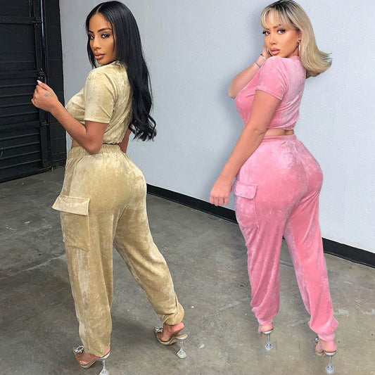 2pcs Fashion Velvet Athleisure Outfit set sweatsuit women - Velora