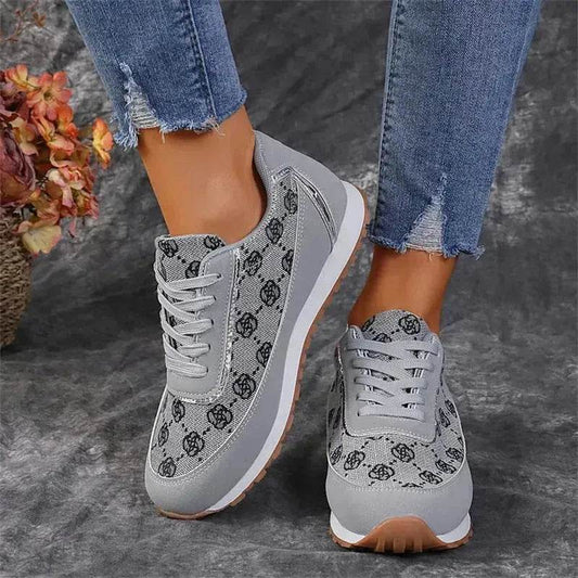 Flower Print Lace-up Sneakers Casual Fashion Lightweight Breathable Walking Running Sports Shoes Women Flats - Velora