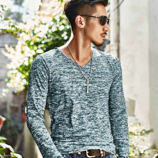 Long Sleeve T-Shirt Men Spring Autumn Fashion Round-Neck Slim Fit T-Shirt - Velora