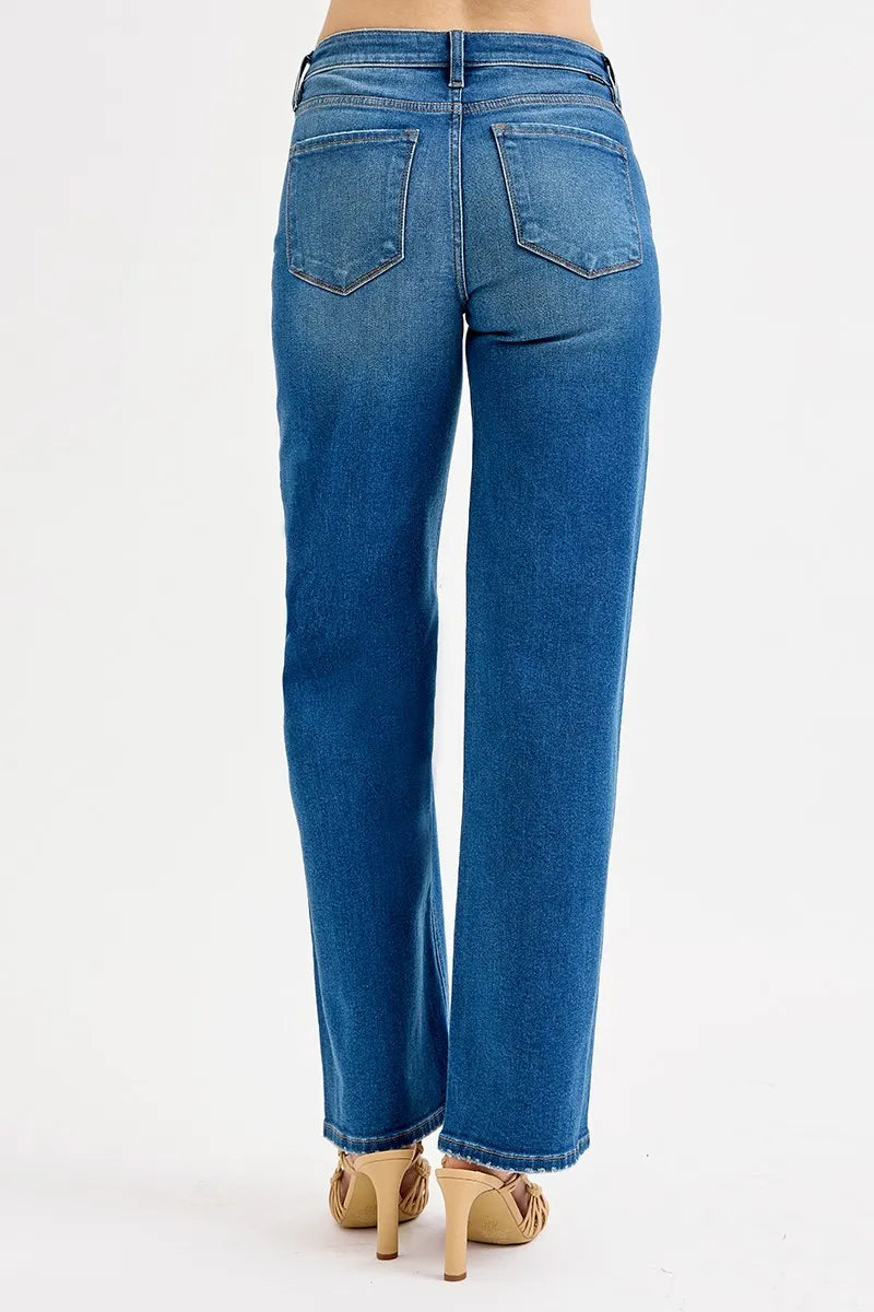 RISEN Full Size Mid Waist Fit Boyfriend Knee Distressed Jeans Plus Size - Velora