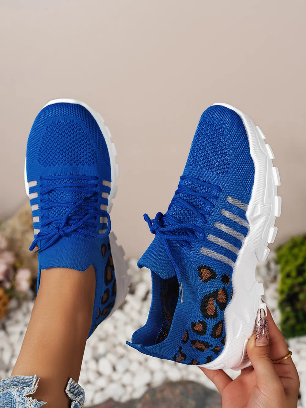 Cutout Leopard Lace Up Mesh Athletic - Velora