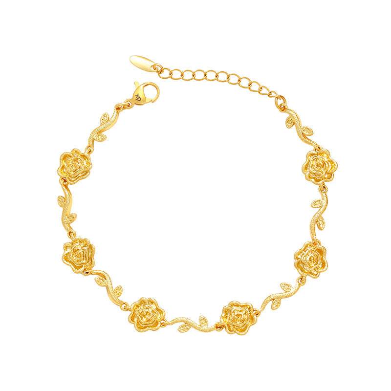 Copper Alloy Gold-plated Frosted Flower Branch Rose Bracelet Advanced Romantic - Velora