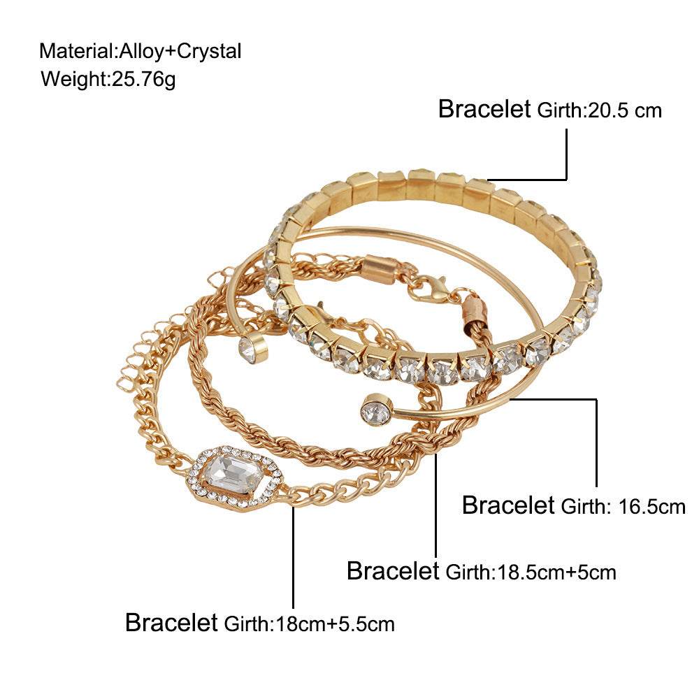 Fashion Jewelry 4 Pcs Crystal Bracelet Set Bohemian Design For Women Vintage Luxury Twisted Cuff Chains Armband Jewelry Accessories - Velora