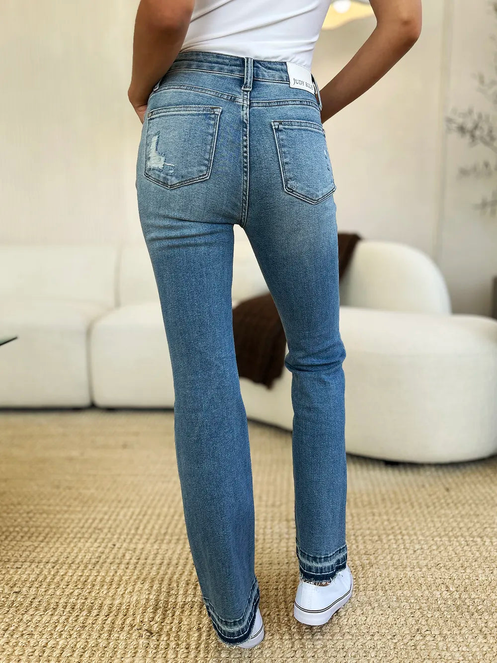 Judy Blue Full Size Mid Rise Destroyed Hem Distressed Jeans - Velora