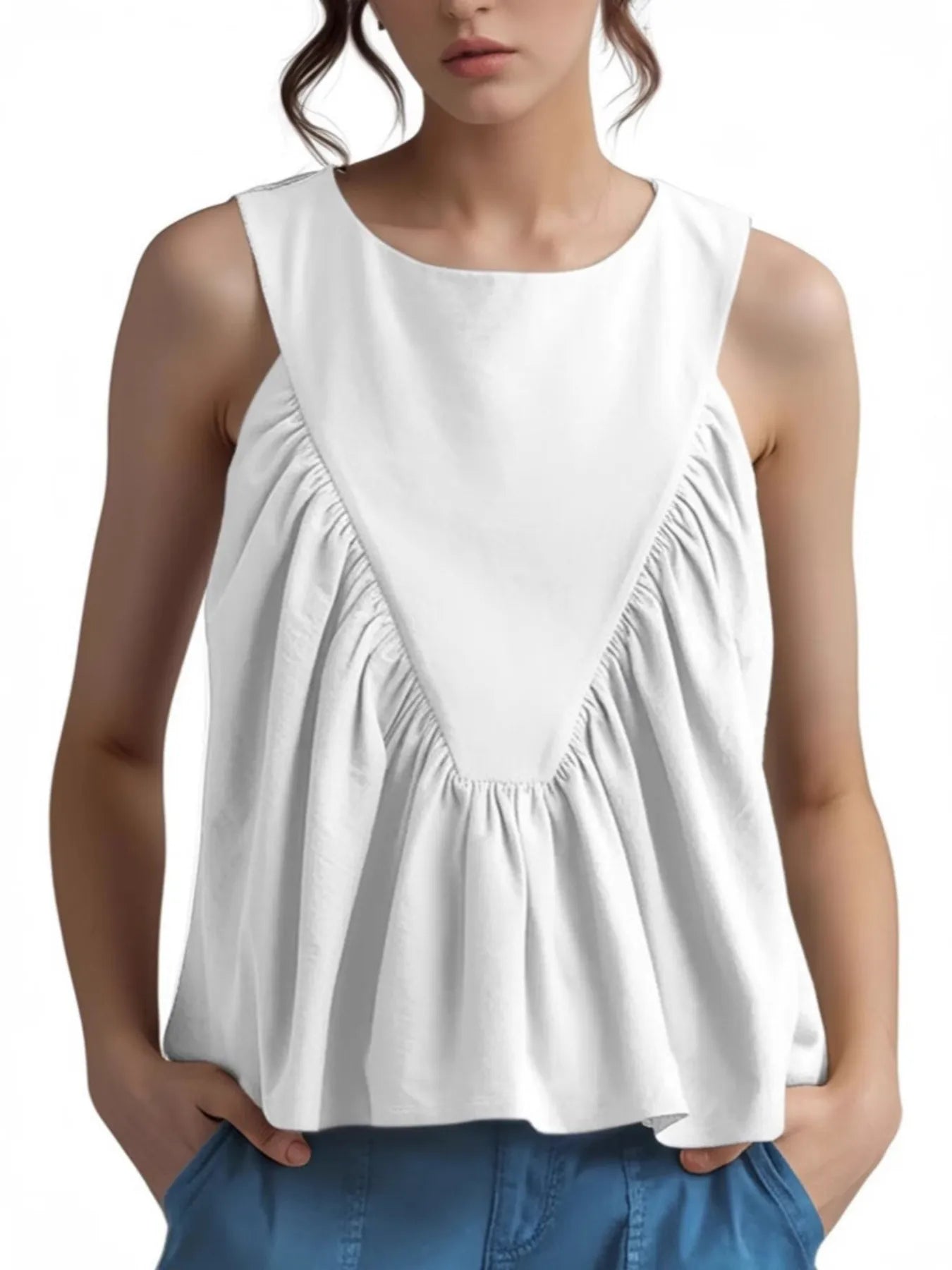 Ruched Round Neck Tank Top - Velora