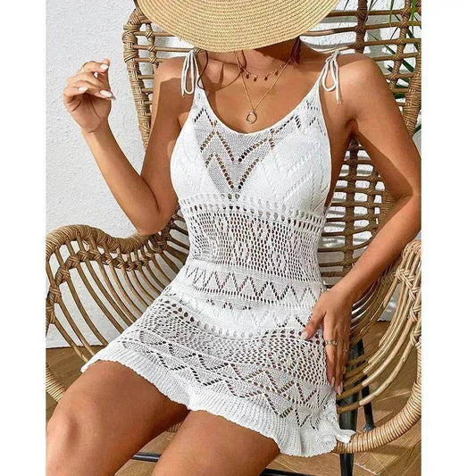 Women's Fashion Suspenders Deep V Knitted Beach Skirt Dress for Chic Ladies - Velora