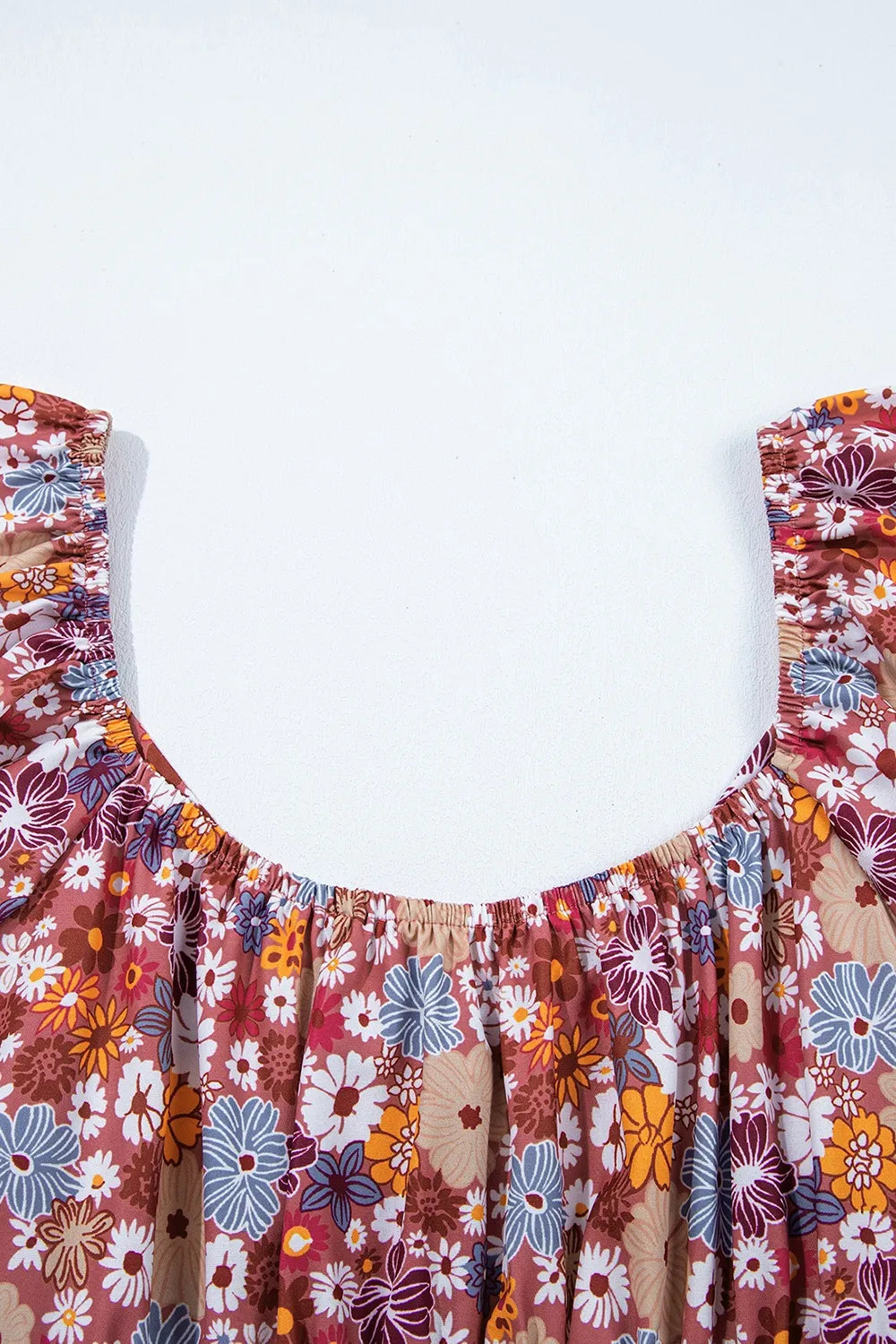 Floral Puff Sleeve Square Neck Knot Open Back Mini Dress - Velora