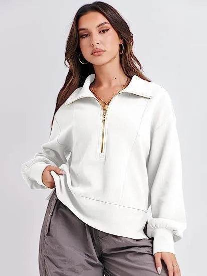 Women's Half Zipper Pullover Long Sleeve Sweatshirt - Velora