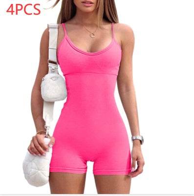 Spaghetti Strap Shorts Jumpsuit Sports Yoga Workout Tight Romper Women Fashion Fitness Sportwear - Velora