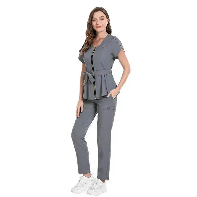 Nurse Lace-up Waist Retraction Surgical Gowns Female Separate Suit Hospital Short Sleeve Brush Hand Clothes Hand Washing Clothes - Velora