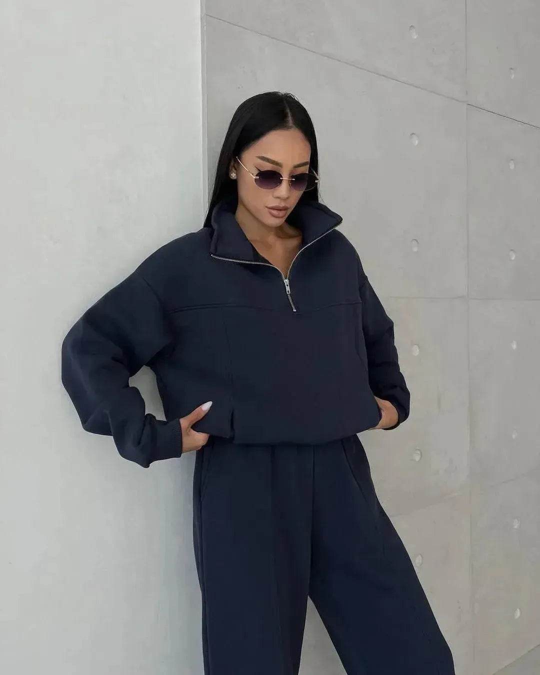 Y2K Winter Jogging Women Two Piece Set Female Zipper Coat Casual Pants Tracksuit Autumn Jacket Fashion Contrast Sport Wear Set - Velora