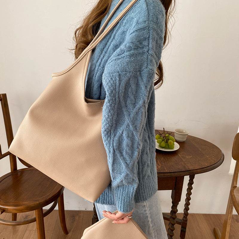 Solid Color Lightweight Pu Soft Leather Hand Bag - Velora