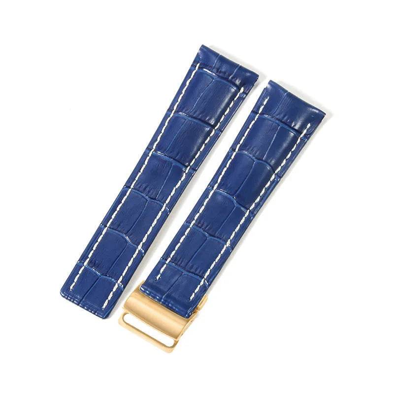 22mm 24mm Black Brown Blue Bamboo Grain Cowhide Watch Strap - Velora