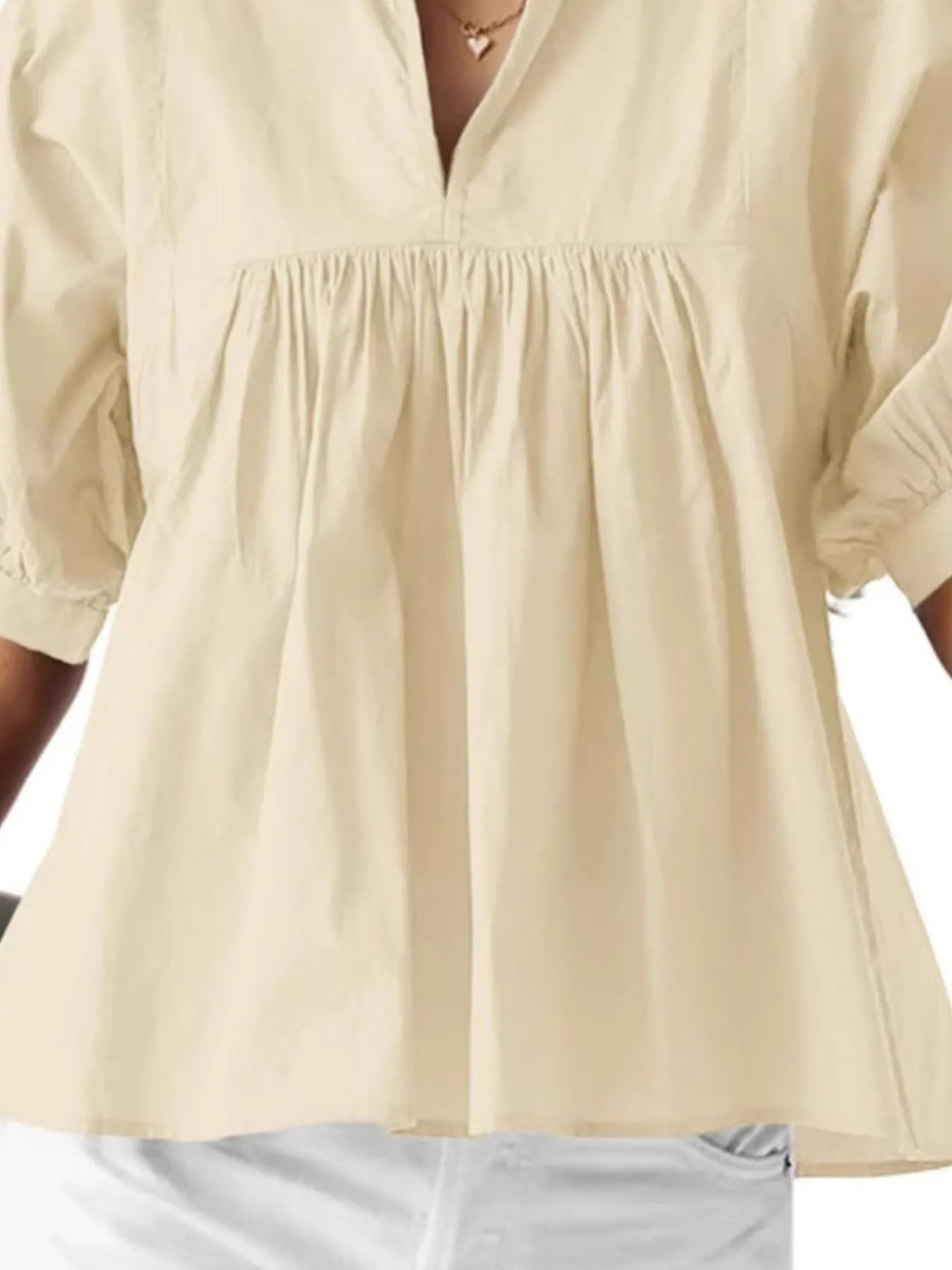 Notched Half Sleeve Blouse - Velora