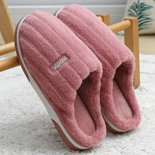Home Cotton Slippers Women's Winter Plus Size Striped Plush Indoor - Velora