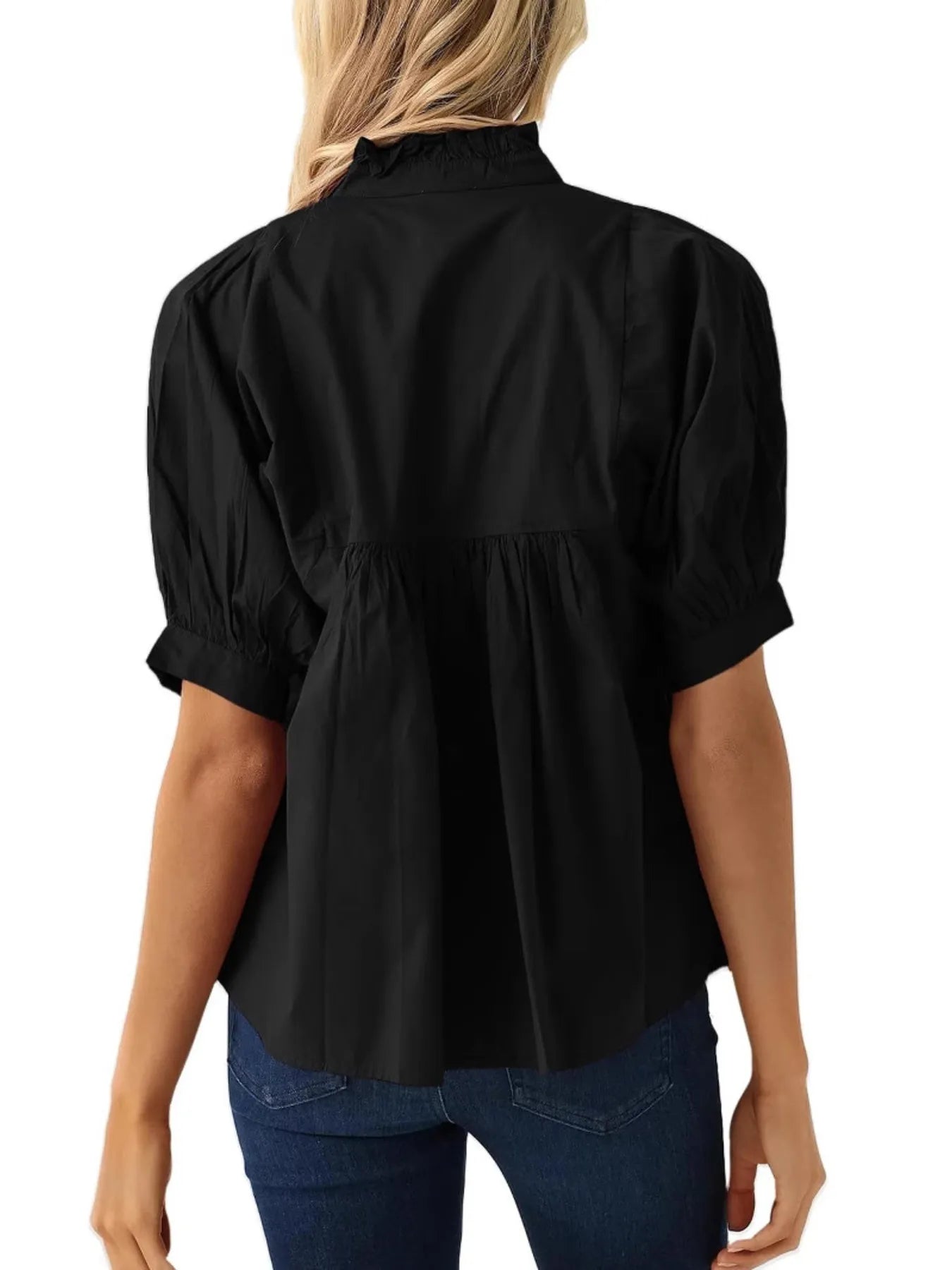 Notched Half Sleeve Blouse - Velora