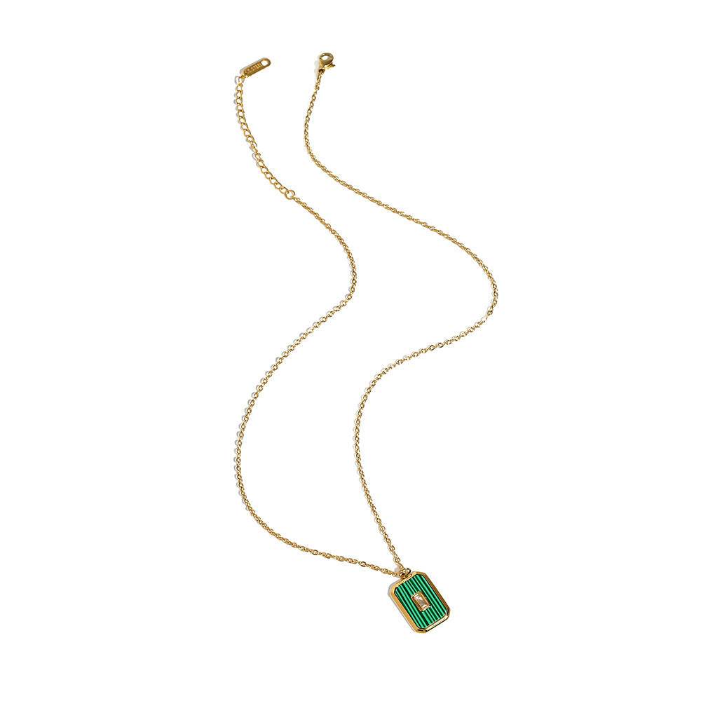 Vintage Square Natural Stone Pendant Necklace - Velora