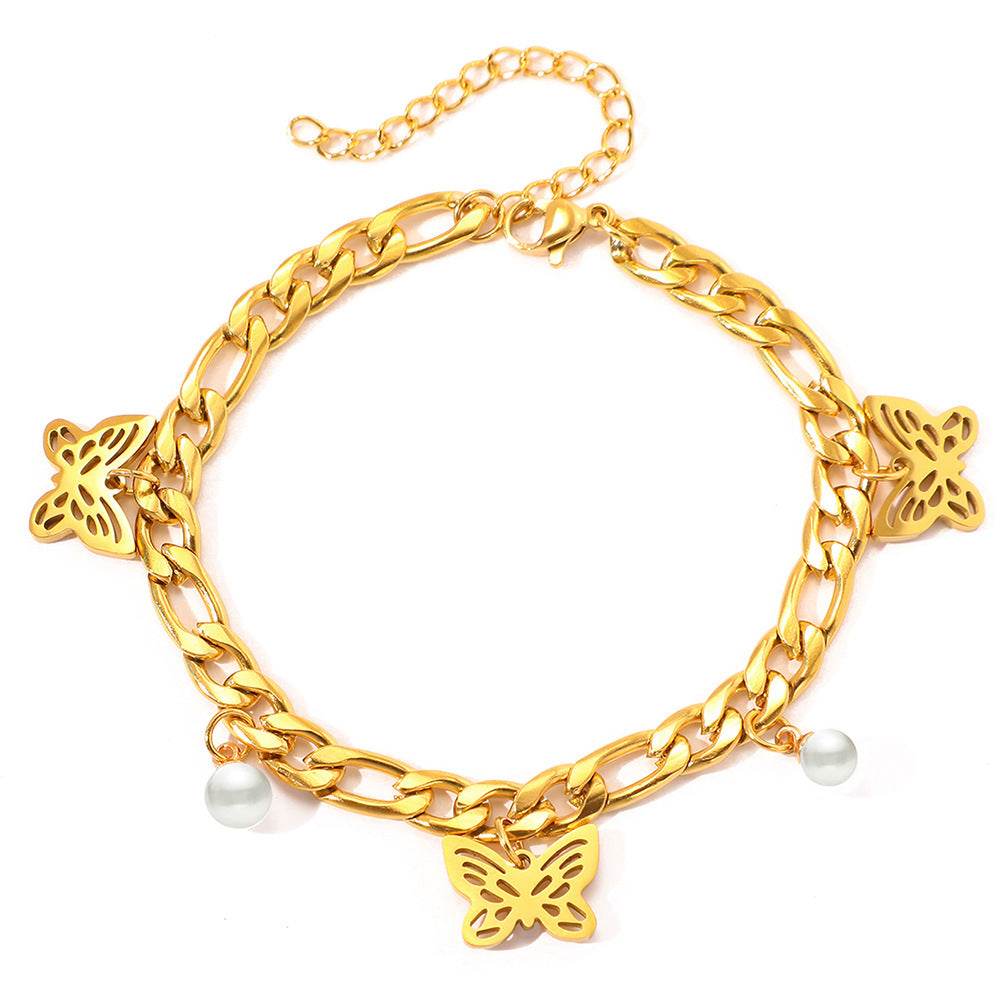 Pearl Butterfly Delicate Stainless Steel Bracelet - Velora