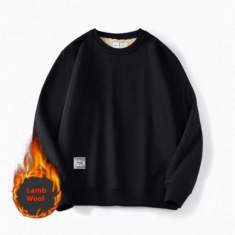 Winter Fleece Sweatshirt Warm Round Neck Pullover Top For Men Solid Color Sweater Boys Teenagers Clothing - Velora