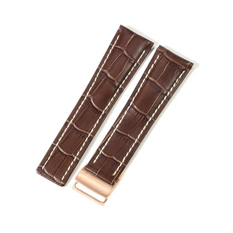 22mm 24mm Black Brown Blue Bamboo Grain Cowhide Watch Strap - Velora