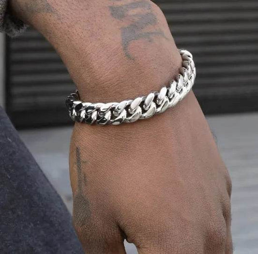 Men's Cuban Link Chain Titanium Steel Silver Bracelet