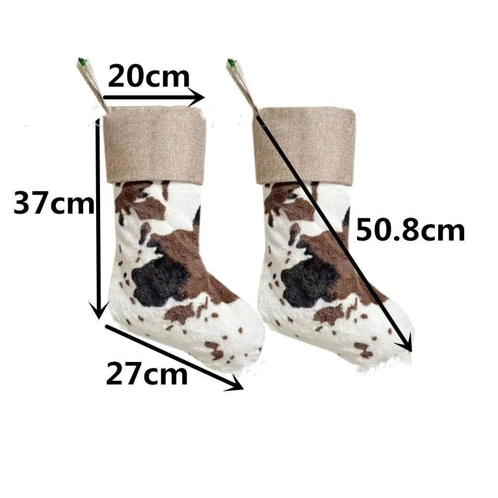 20-inch Plush Christmas Stockings Cows Pattern Gift Bag - Velora