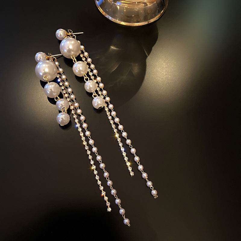 Temperament Pearl Tassel Long Earrings With 925 Silver Needle Fashion Luxury Personalized Earrings For Women - Velora