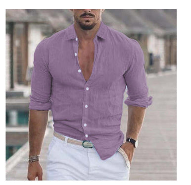 Men's Long Sleeve Shirt With Button Casual Solid Color Tops For Spring Autumn - Velora