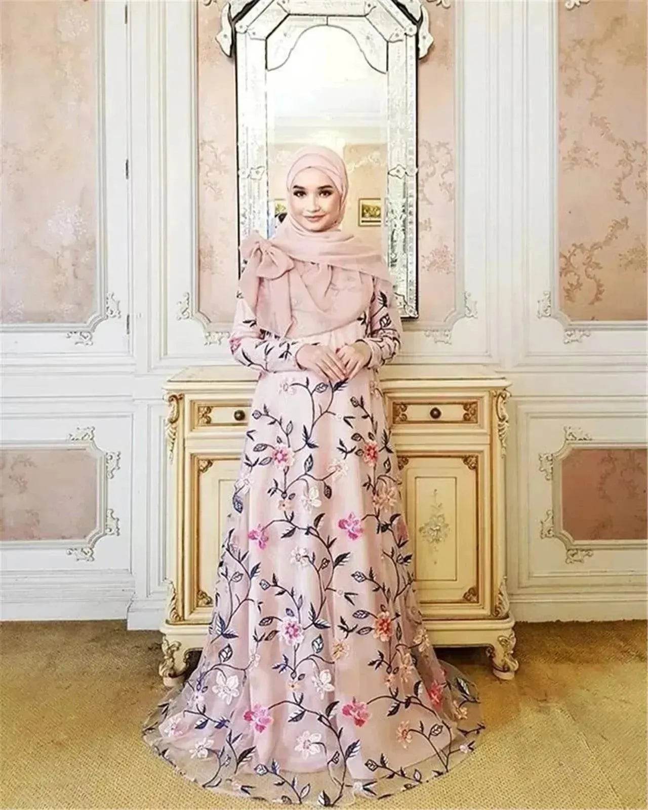 Embroidered Mesh Middle East Turkey Dress - Velora