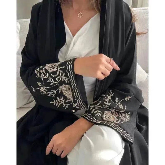 Embroidered Sleeve Loose Cardigan Abaya Dress Robe for Arab Dubai Turkey Middle East Women - Velora
