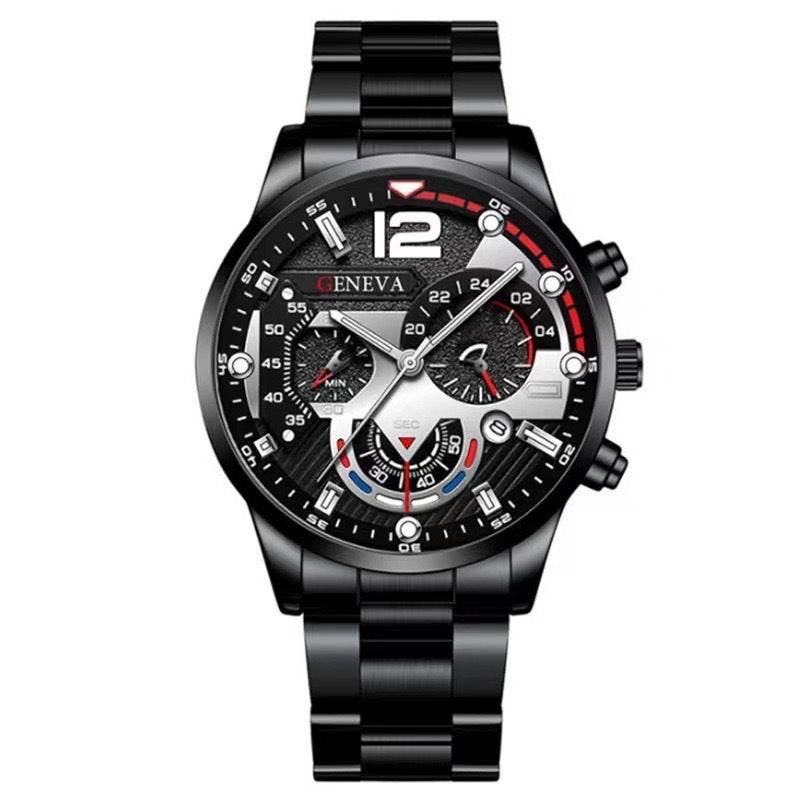 2pcs Men's New Popular Steel Strip Fashion Business Three Eye Quartz Watch Bracelet Set Valentine's Day Gifts - Velora