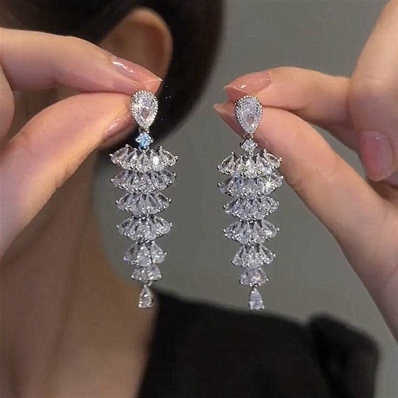 Sparkling Zircon Christmas Tree Drop Earrings For Women Trendy Xmas Tree Plant Dangle Earrings New Year Festival Party Jewelry - Velora