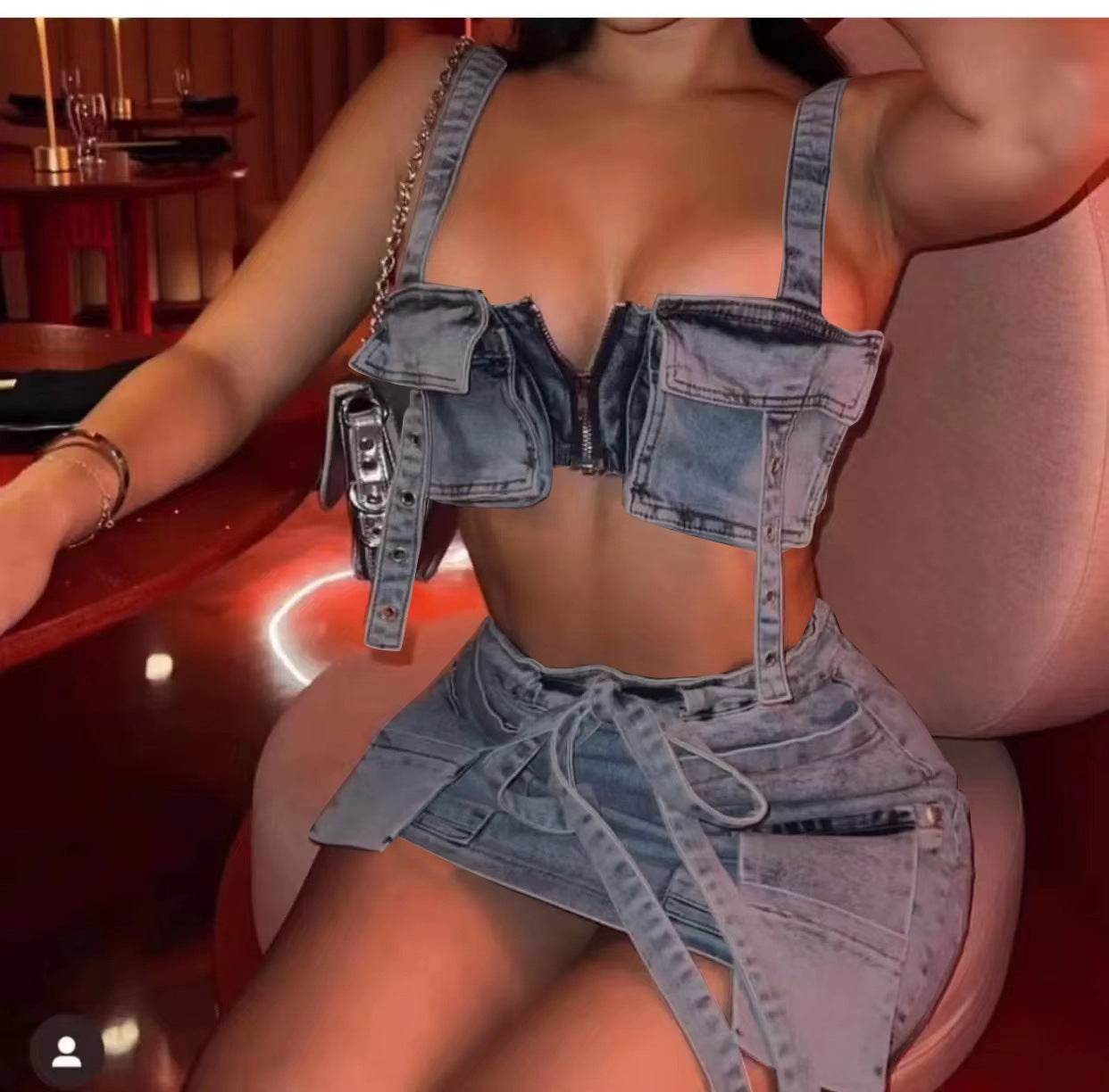New Denim Strapless Dress Suit Hot Girl Short - Velora