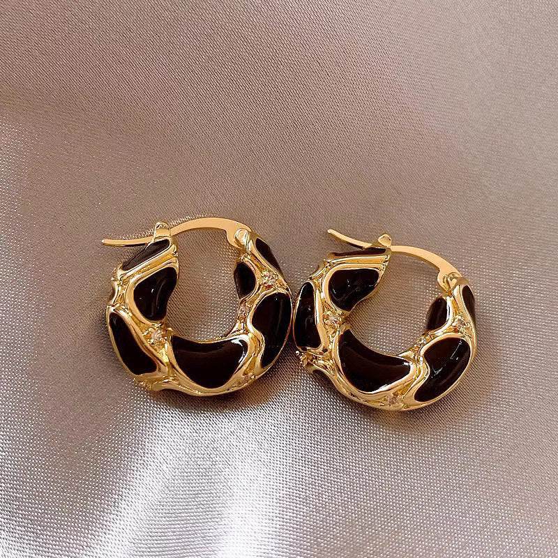 Fashion Jewelry New Trendy Enamel Color Metal Texture Small Hoop Earrings For Women Gold Plated Statement Ear Buckle Creative Jewelry Gifts - Velora