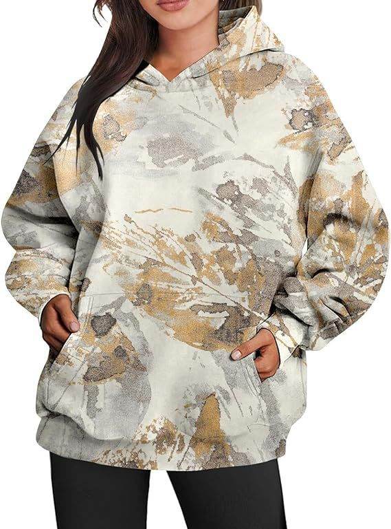 Camouflage Hoodie Maple Leaf Print Oversized Sports Hoodie With Pocket Break - Velora