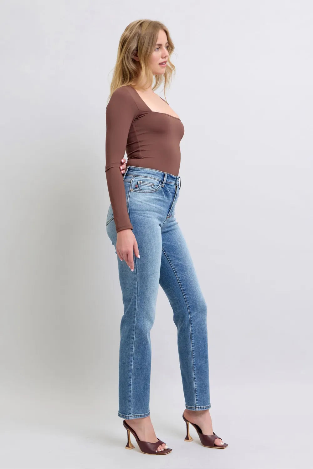 Judy Blue Full Size Run Vintage Wash Thermal Straight Jeans - Velora