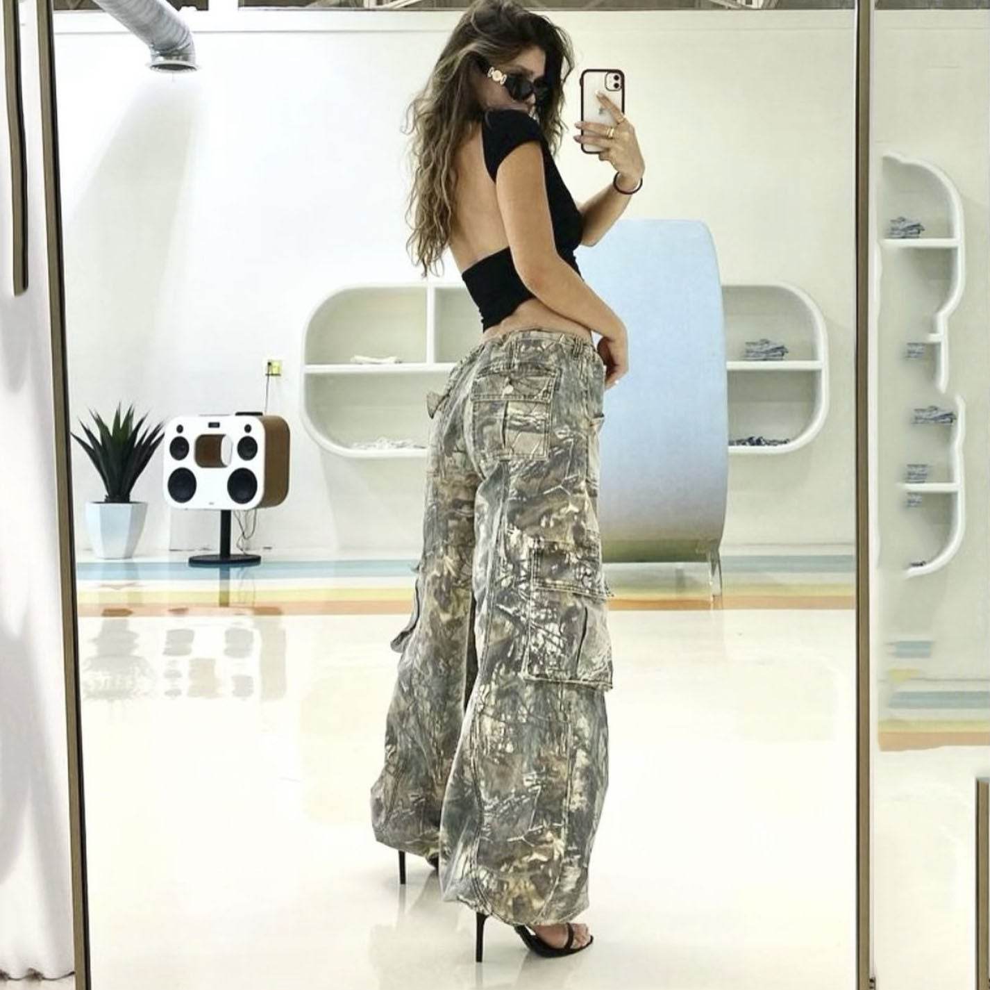 Casual Camouflage Cargo Pants Loose Overalls Summer Low Waist Straight Trousers With Pockets - Velora