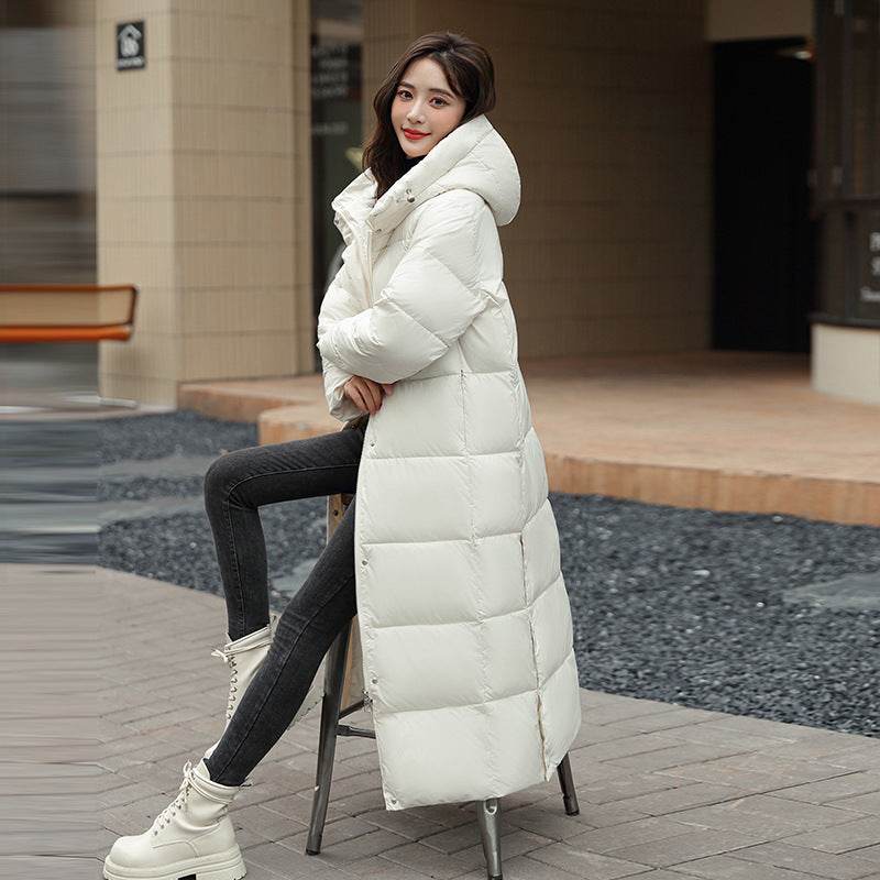 Women's Super Long Down Jacket Winter Puffer Thick Coat Black Red Hooded Zipper Keep Warm Fall Winter Casual Clothes - Velora