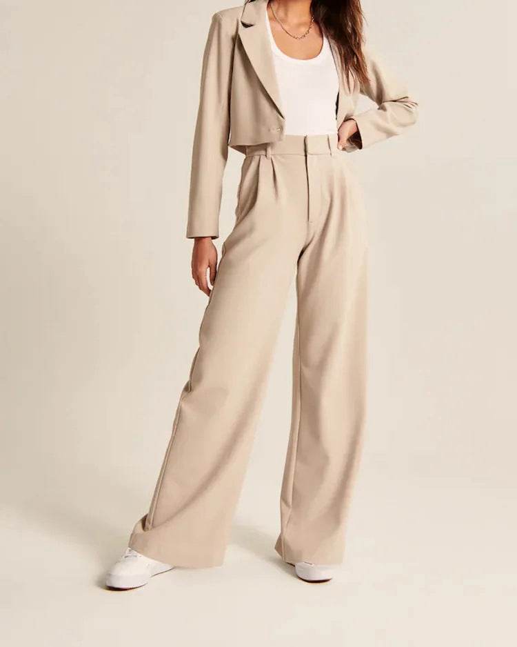 High Waist Straight Trousers With Pockets Wide Leg Casual Pants For Women - Velora