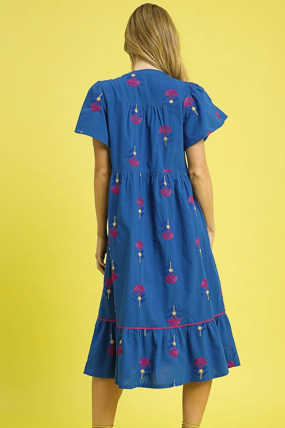 Umgee Embroidered Tiered Midi Dress - Velora
