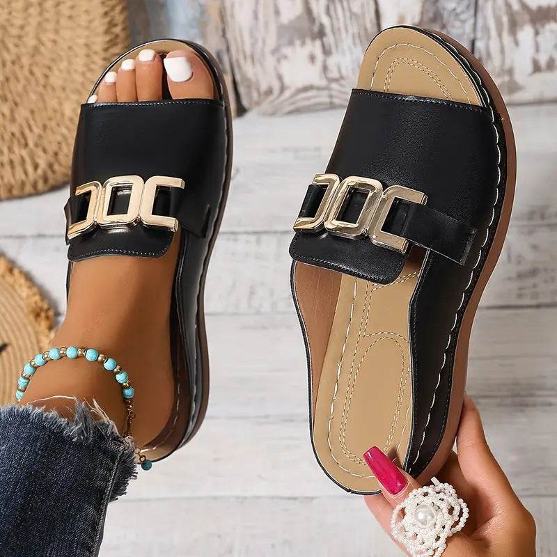 Ins Chain Wedges Sandals Summer Fashion Platform Peep-toed Slides Slippers Outdoor Thick Bottom Roman Shoes For Women - Velora