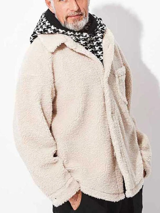 Men's Full Size Button Up Drop Shoulder Sherpa Jacket Plus Size - Velora