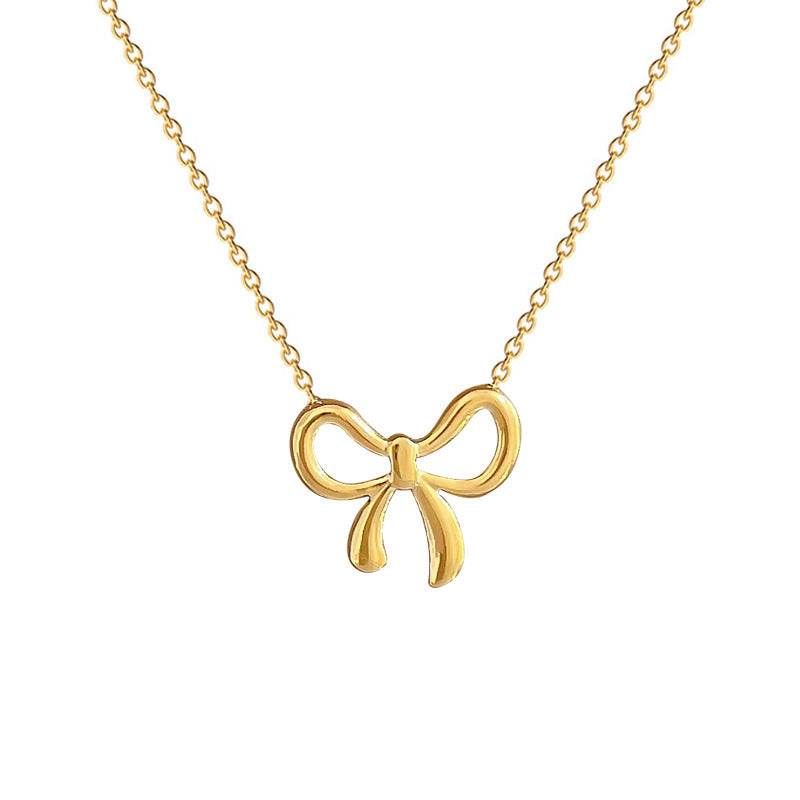 Whole Titanium Steel Mori Style Bowknot Minimalist Style Real Gold Clavicle Necklace For Women - Velora