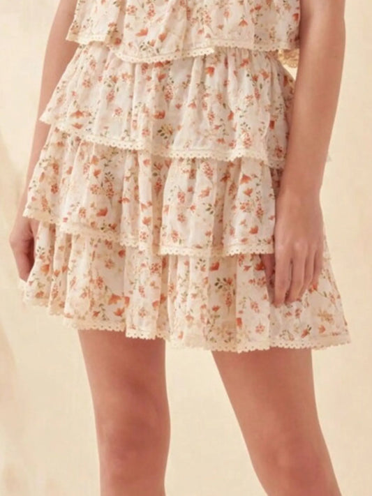 Floral Layered Ruffle Mini Skirt - Velora