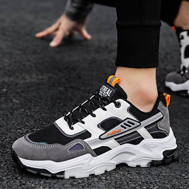 Black White Lace-up Sneakers Men Outdoor Breathable Csual Mesh Shoes Lightweight Running Sports Shoes - Velora
