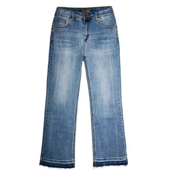 Women's Washed Elastic Loose Wide Leg Ankle-length Bootcut Jeans - Velora