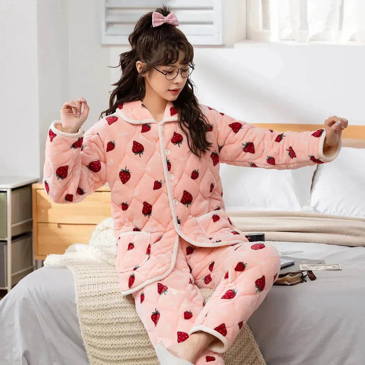 Plus Velvet Coral Winter Outfit Can Be Worn Outside Winter and Autumn pajamas and Sleepwear Loungewear - Velora
